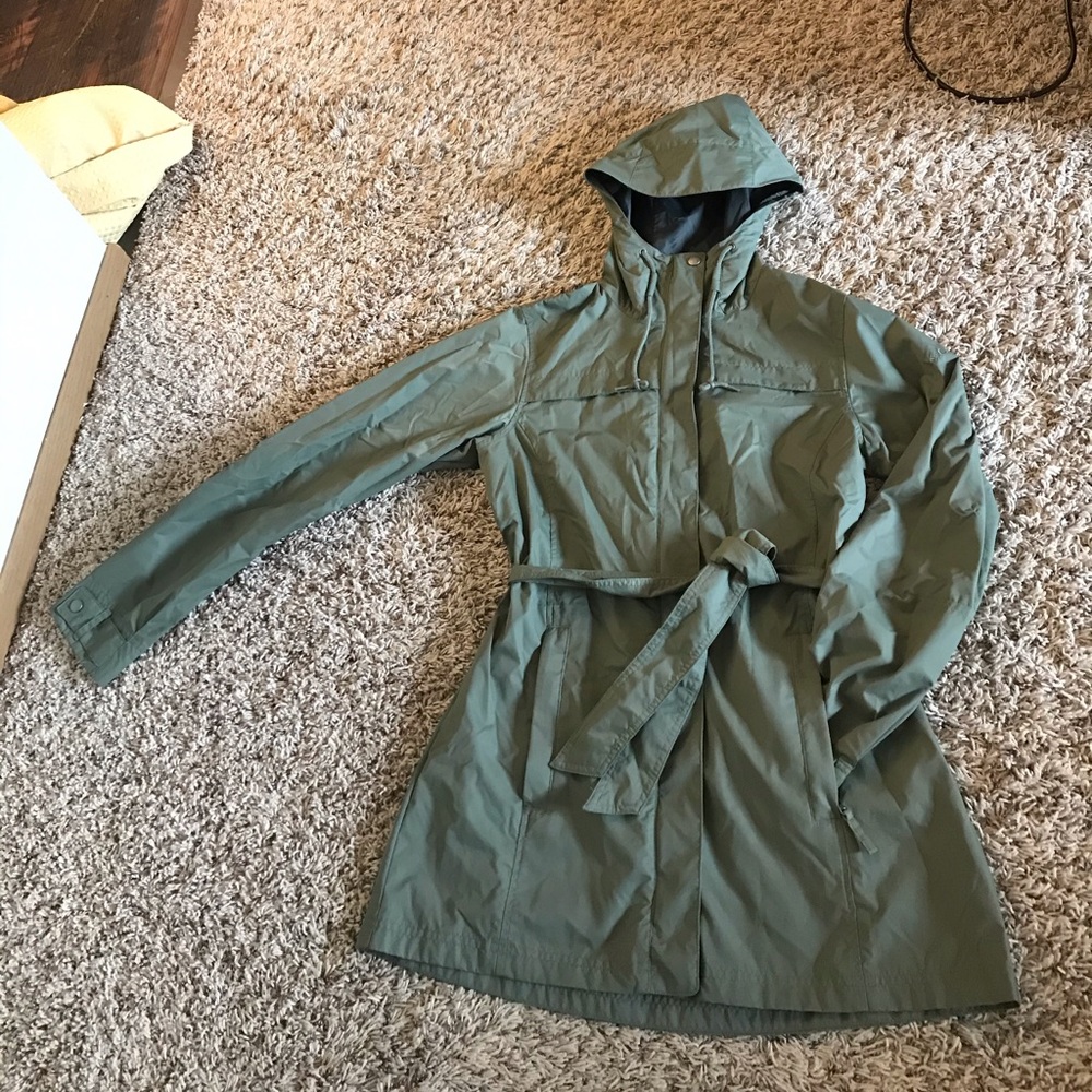 New belted raincoat with hood